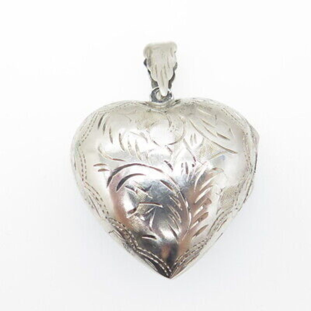 CHARLES WINSTON 925 Sterling Silver Vintage Engraved Heart Locket Pendant - Picture 4 of 7